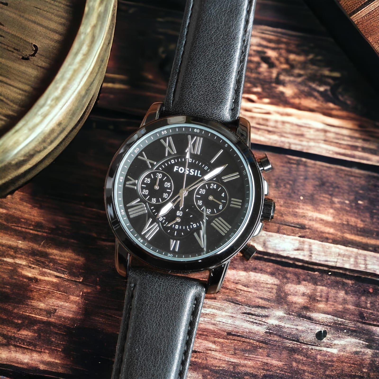 Fossiil Chronograph Leather Watch Black