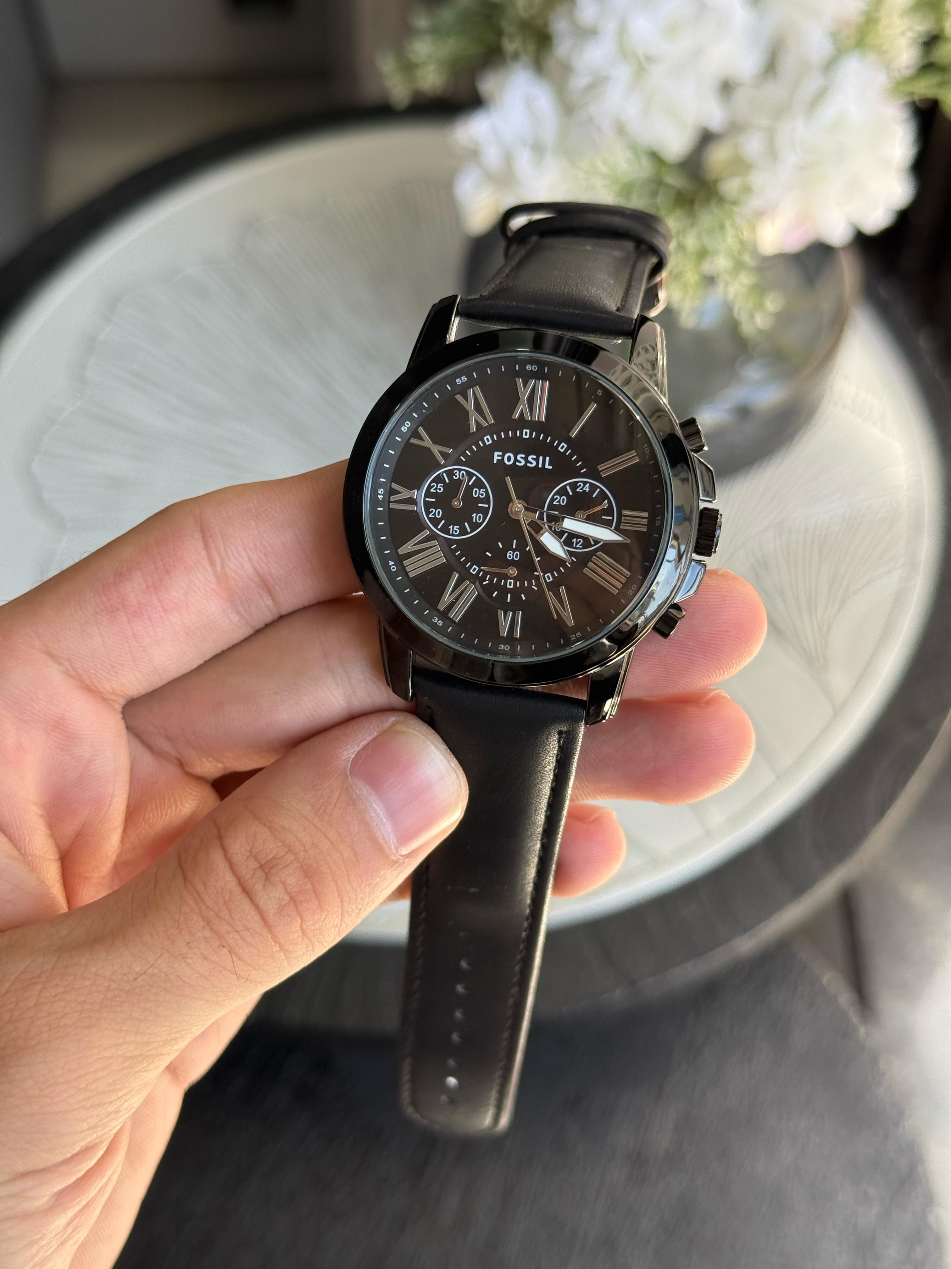 Fossiil Chronograph Leather Watch Black